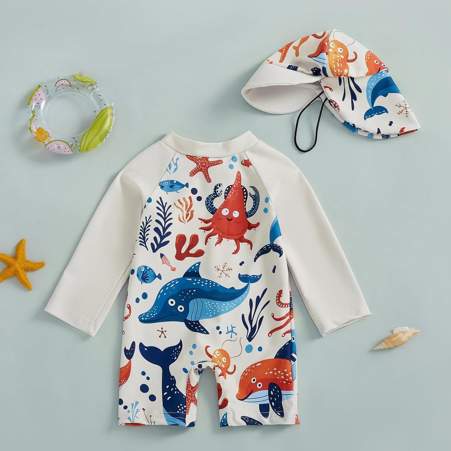 Hnyenmcko Baby/Toddler Boy Rash Guard Swimsuit Long Sleeve One Piece Zipper Swimwear Sunsuit Infant
