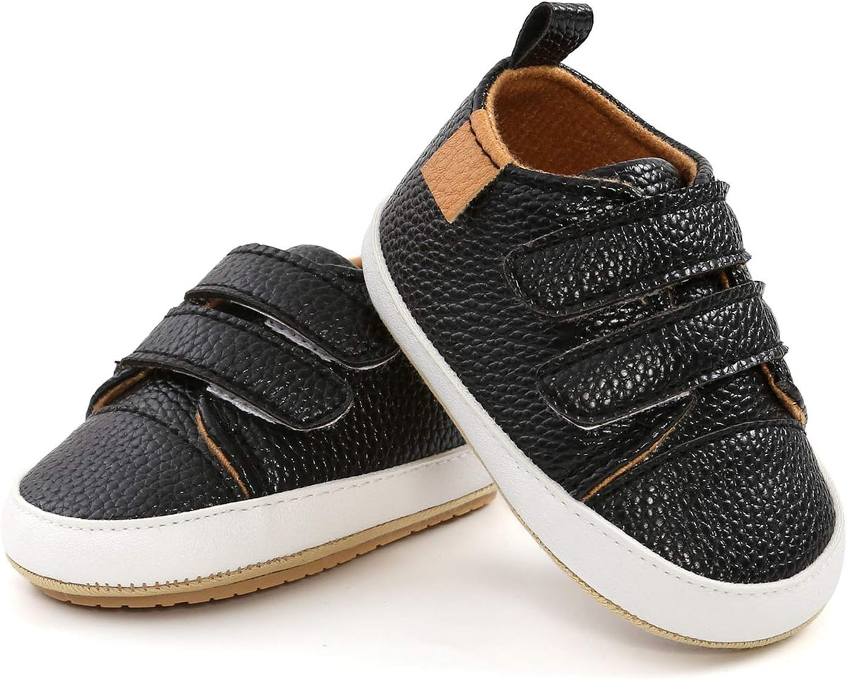 SOFMUO Baby Boys Girls High Top Ankle PU Leather Sneakers Soft Rubber Sole Infant Moccasins Newborn