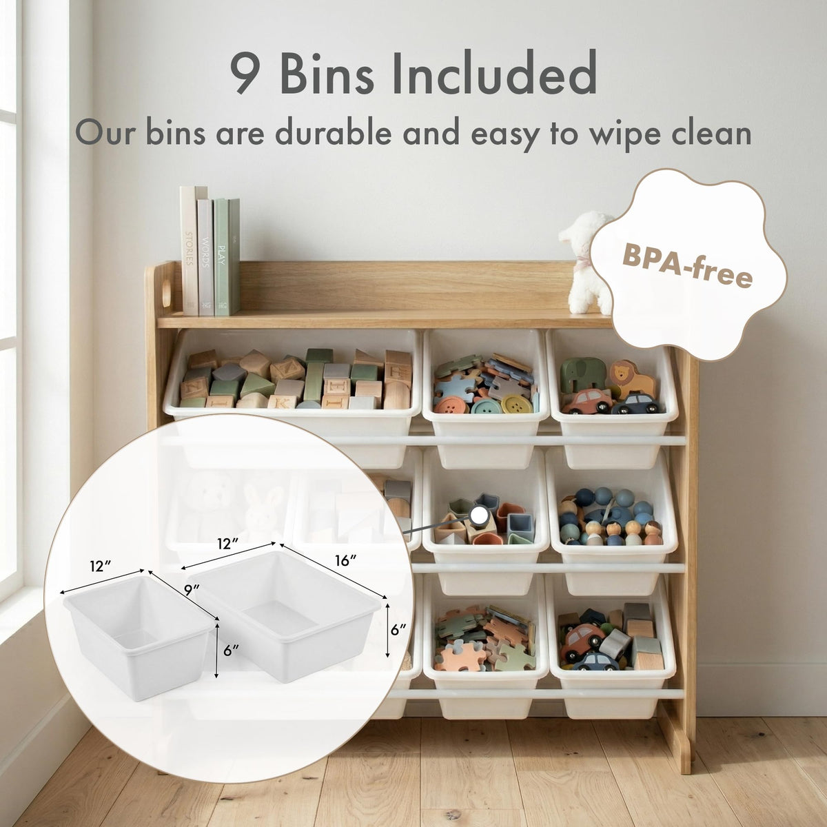 Humble Crew Kids Toy Organizer with Display Shelf, 9 Bins, 3 Tier Storage