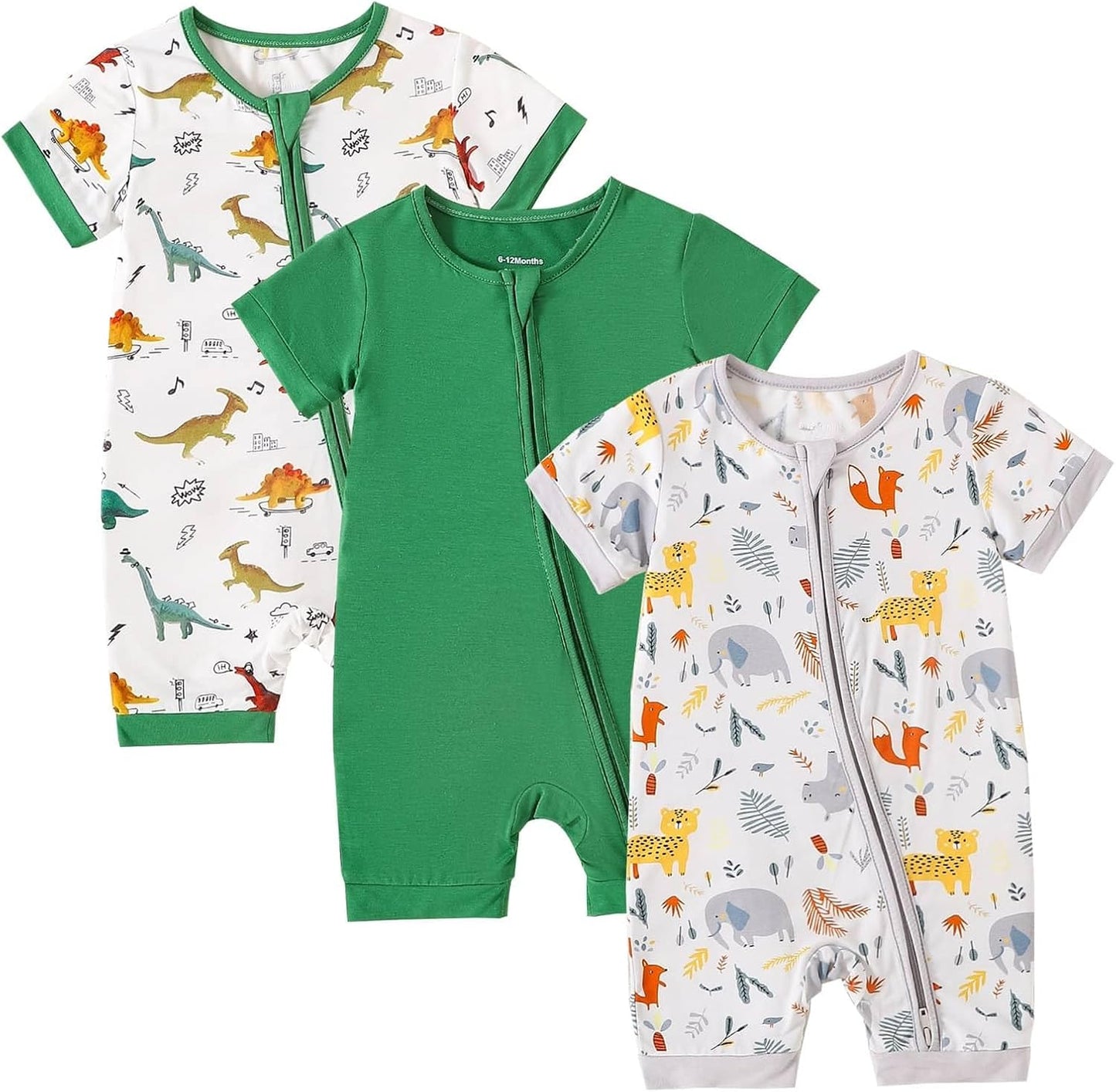 OPAWO Bamboo Baby Pajamas 3 Pack, Double Zipper Bamboo Sleepers for Baby Boy Girl Romper, Toddler