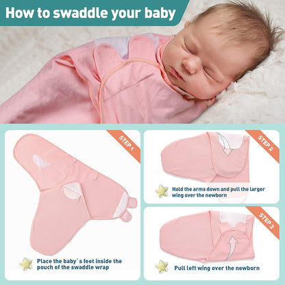 GLLQUEN BABY Swaddle Blankets for Baby Girls, Orange Pink Feather & Wave Point, 3 Pack Wrap Set