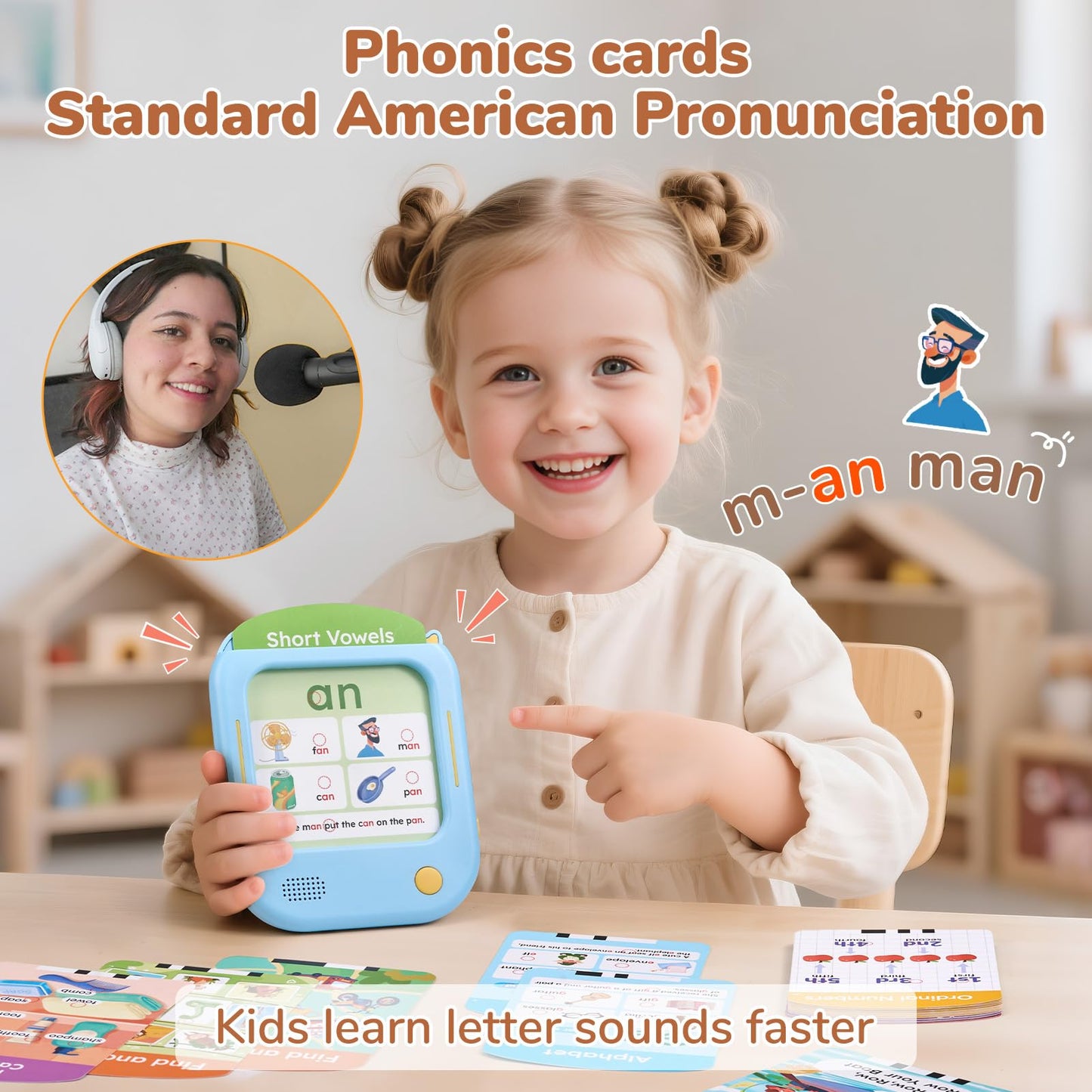 JoyCat Kids Learning Tablet, 156-Page Talking Phonics Flash Cards