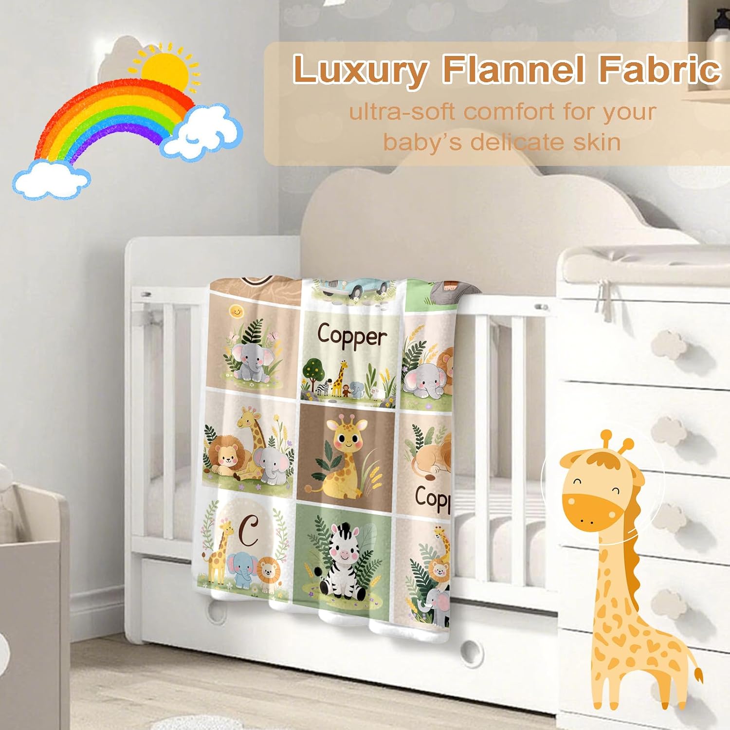 Ship Next Day, Personalized Baby Blanket – Printed in USA, Custom Baby Blanket for Boys & Girls