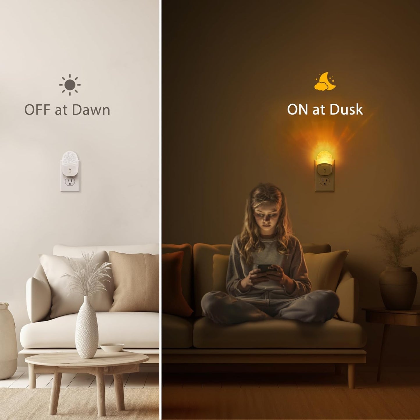 Briignite Led Night Light, Night Lights Plug into Wall, Night Light for Kids 2Pack, Amber Yellow
