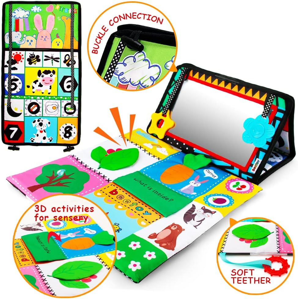 beetoy Tummy Time Baby Mirror Toys with Black and White Pattern, High Contrast 3D Activity Play