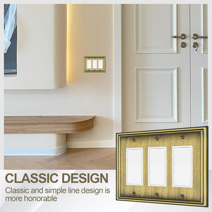 2 Pack Triple Decorator Switch Covers Wall Plate, Antique Brass Metal Material Rocker Switch