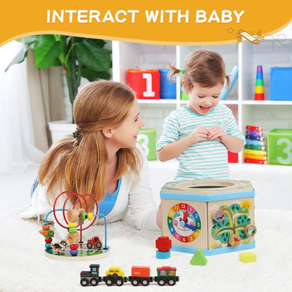 Wooden Activity Cube 9-in-1 Montessori Toys for 1+ Year Old Boys Girls Educational Learning Toys