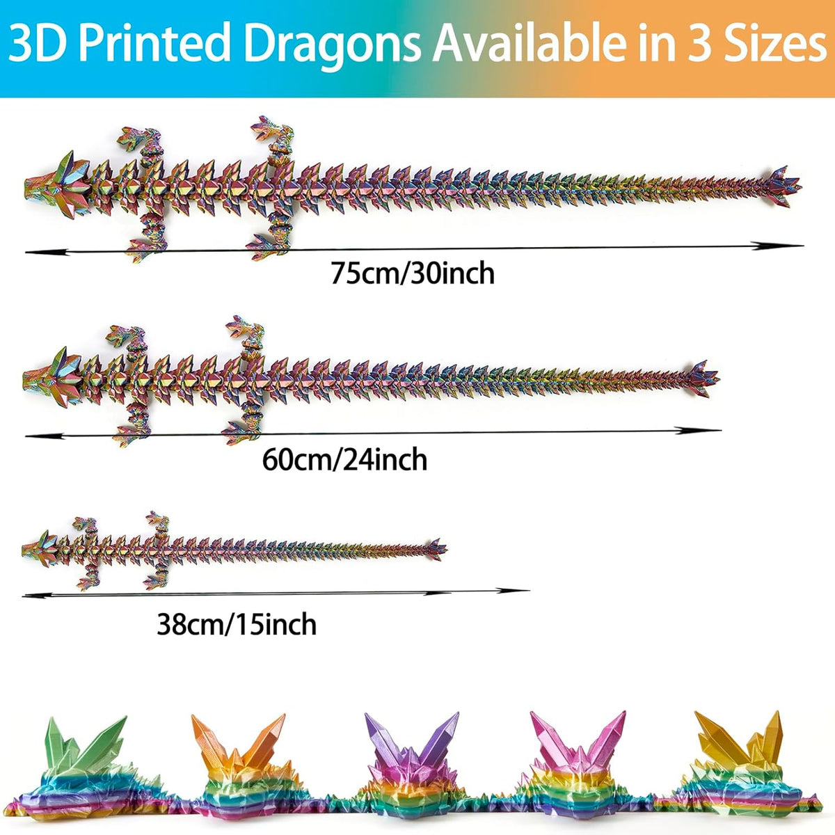 3D Printed Dragon, 3D Dragon,24 Inch 3D Printed fidget Dragon, Bigger Fidget Crystal Dragon Toys