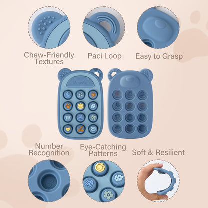 Moonkie Silicone Press Phone Teething Toy for Baby 3 Months+ | Soft BPA-Free Teether with Icon &