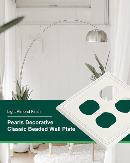2-Pack Double Duplex Outlet Cover, Metal Switch Plates and Outlet Covers, Light Almond Pearls
