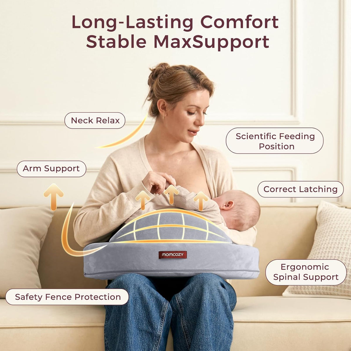 Momcozy Exclusive Memory Foam Nursing Pillow - Pioneering Safety Fence-Plus Size Breastfeeding