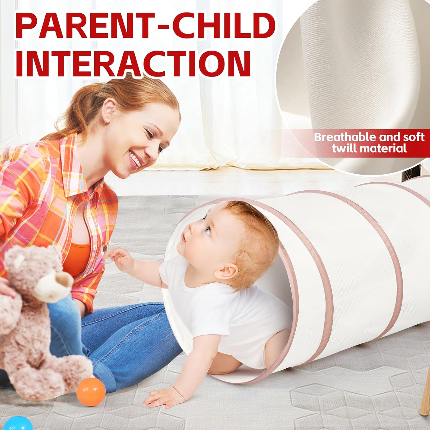 Moncoland Kids Play Tunnel Tent for Toddlers, Pop Up Crawl Tunnel Toy for Baby or Pet with Neutral