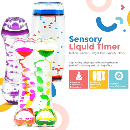 Playlearn Sensory Liquid Timer - Motion Bubbler - Fidget Toys - Variety 3 Pack