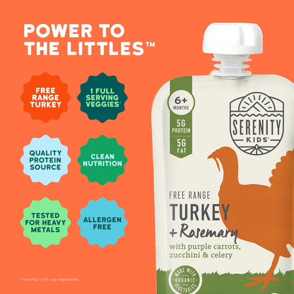 Serenity Kids 6+ Month Baby Food Puree Pouches with Ethically Sourced Meat & Organic Veggies - 3.5