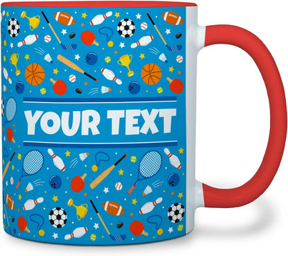 Personalized Mug for Kids - Sports - Custom Name/Text, Ceramic Hot Chocolate/Cocoa/Coffee Cup for