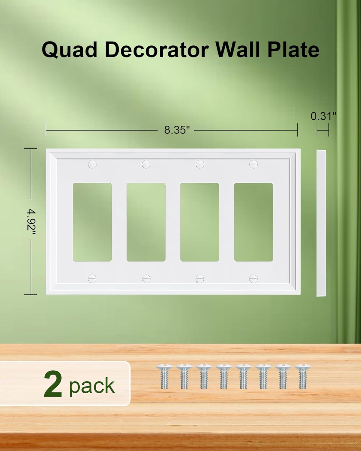 2-Pack Quad Decorator Outlet Cover Plate, White Decorative Switch Plates and Outlet Covers, Natural