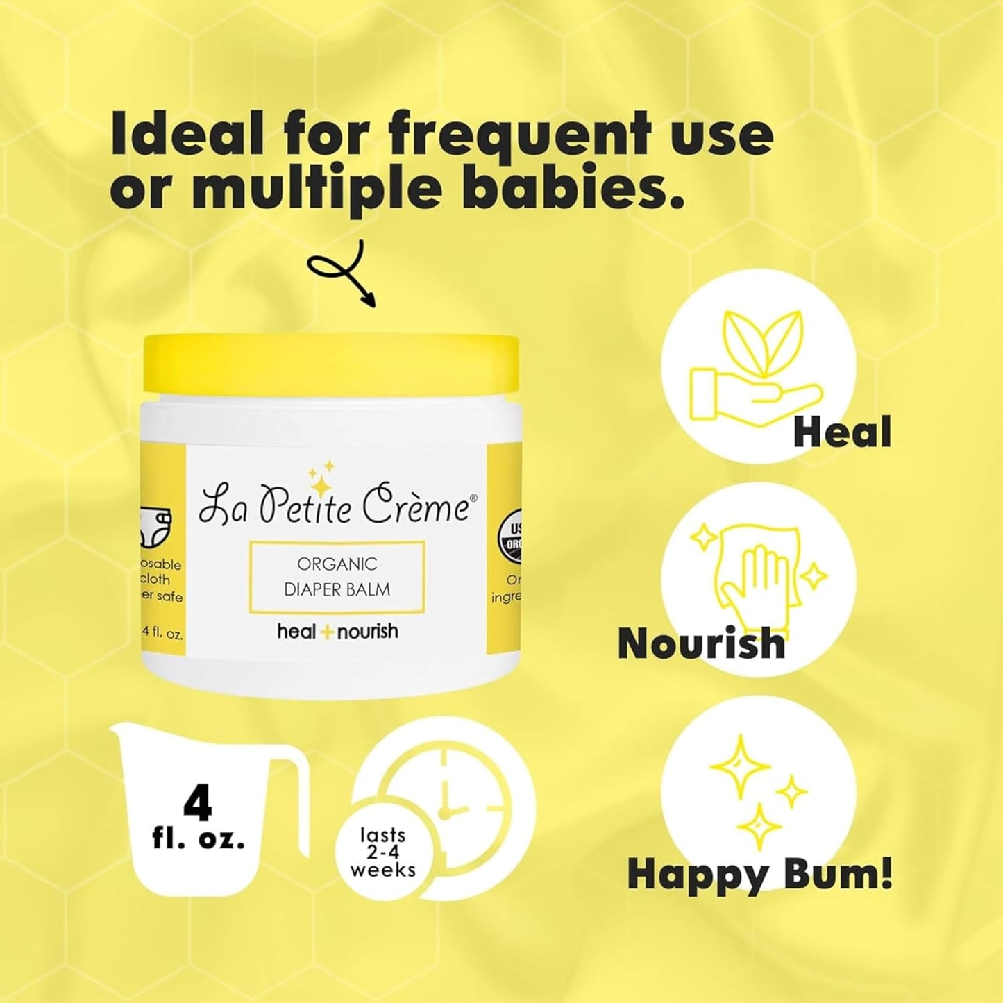 La Petite Creme French Organic Diaper Balm (1 oz) - Healing & Nourishing Diaper Cream - Gentle &
