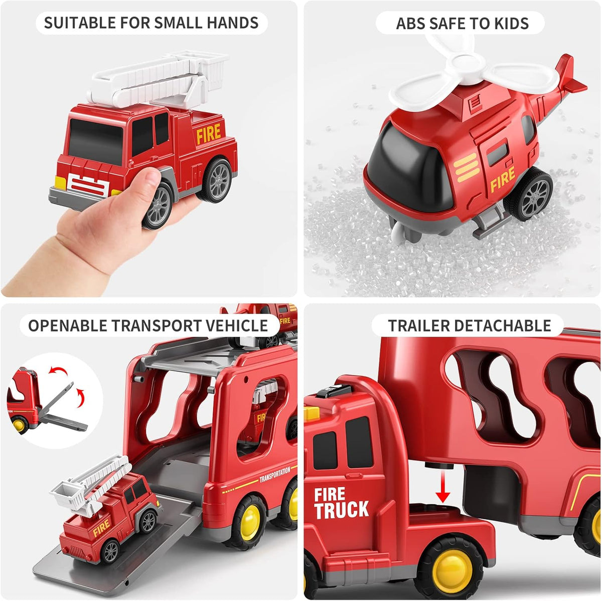 TEMI Fire Trucks Boy Toys for Toddlers 3-5 Year Old - Firetruck Toys for Kids 3 4 5 6 7, Transport
