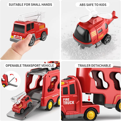 TEMI Fire Trucks Boy Toys for Toddlers 3-5 Year Old - Firetruck Toys for Kids 3 4 5 6 7, Transport