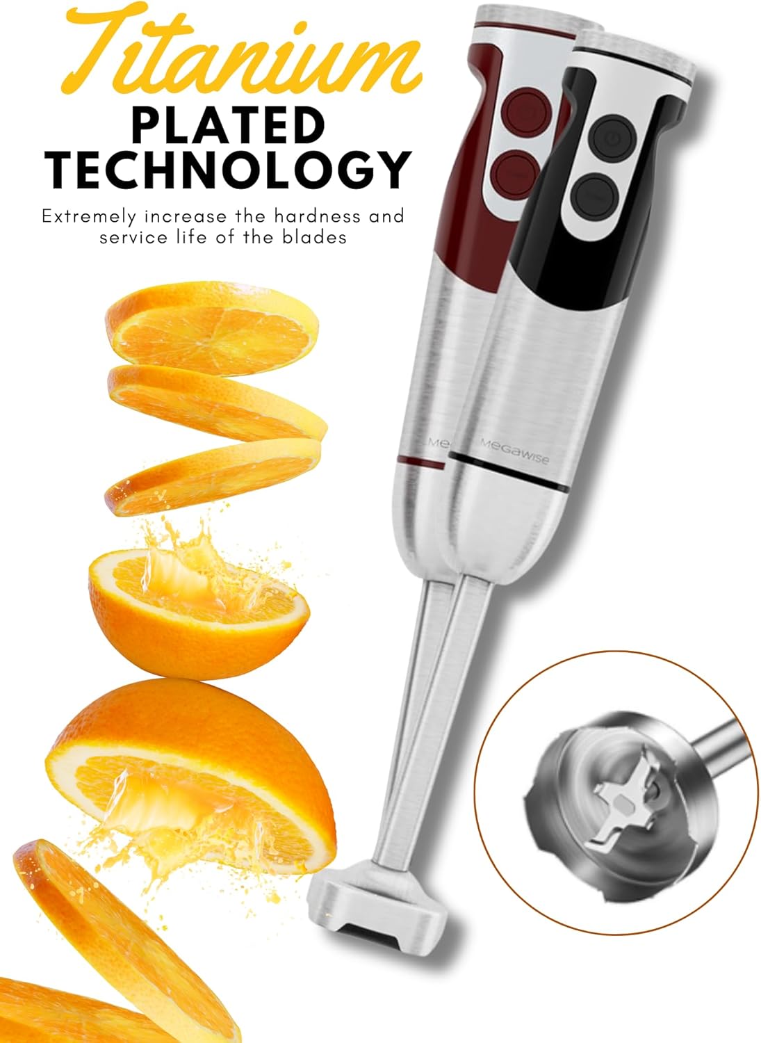 MegaWise Pro Titanium Reinforced 5 in1 Immersion Hand Blender, Powerful with 80% Sharper Blades, 12