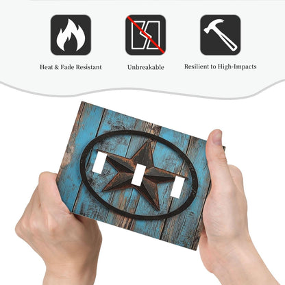 Decorative Switch Plates Rustic Wood Country Barn Texas Star On Teal 3 Gang Wall Plate Triple
