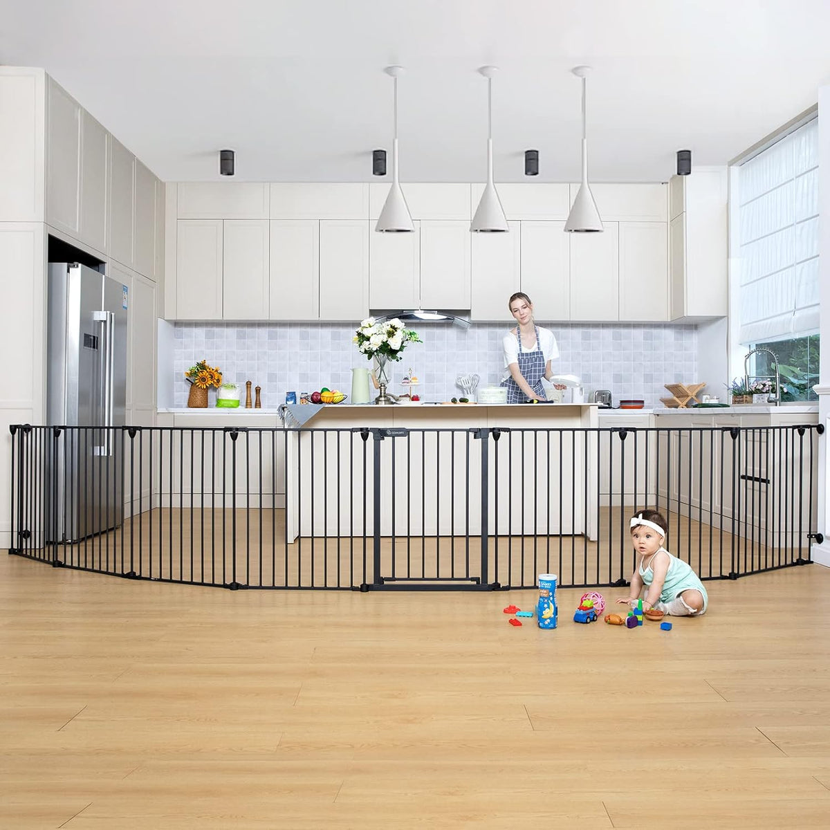 COMOMY 198" Baby Gate Extra Wide, Dog Gate Pet Gate for House Stairs Doorways Fireplace, 3 in 1