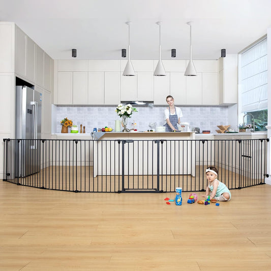 COMOMY 198" Baby Gate Extra Wide, Dog Gate Pet Gate for House Stairs Doorways Fireplace, 3 in 1