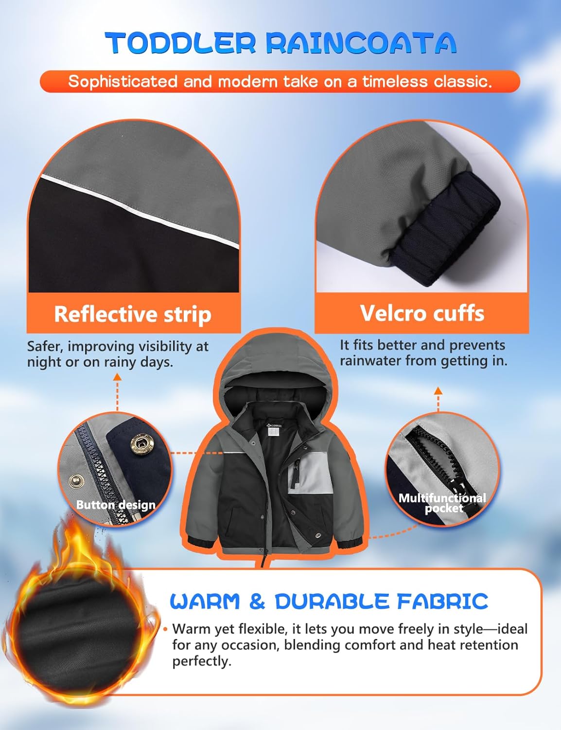 GEMYSE Toddler Boys Winter Coat Waterproof Ski Snow Jacket with Hood Thicken Warm Baby Jacket