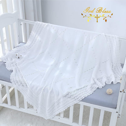 Booulfi Baby Blanket White Receiving Blanket Baptism Christening Towel for Newborn Girls Boys