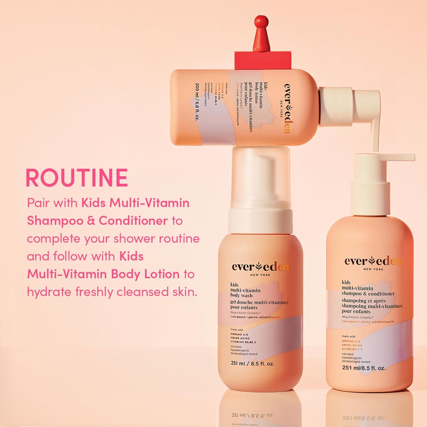 Evereden Kids Shampoo and Conditioner 2 in 1: Cool Peach, 8.5 fl oz. | Gentle Kids Skin Care |