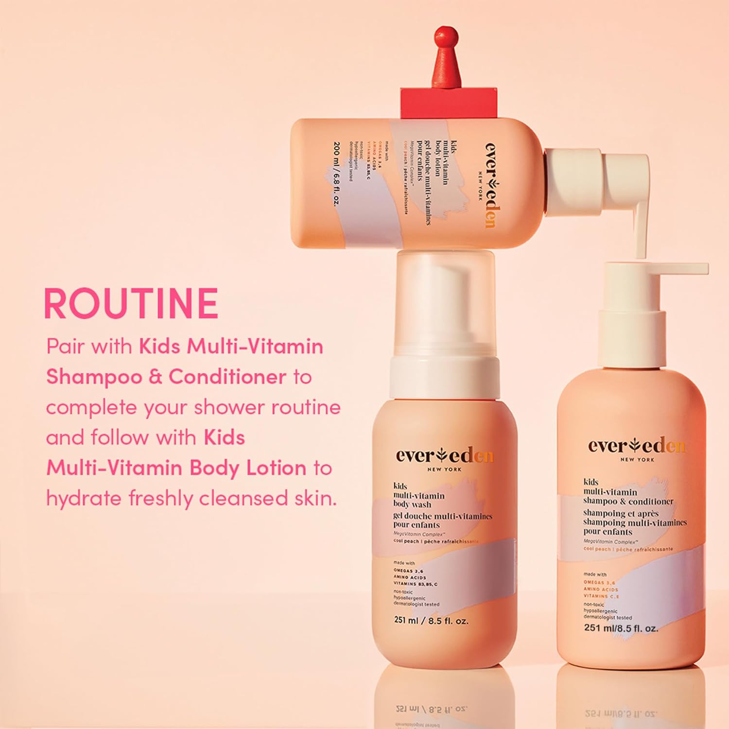 Evereden Kids Shampoo and Conditioner 2 in 1: Cool Peach, 8.5 fl oz. | Gentle Kids Skin Care |