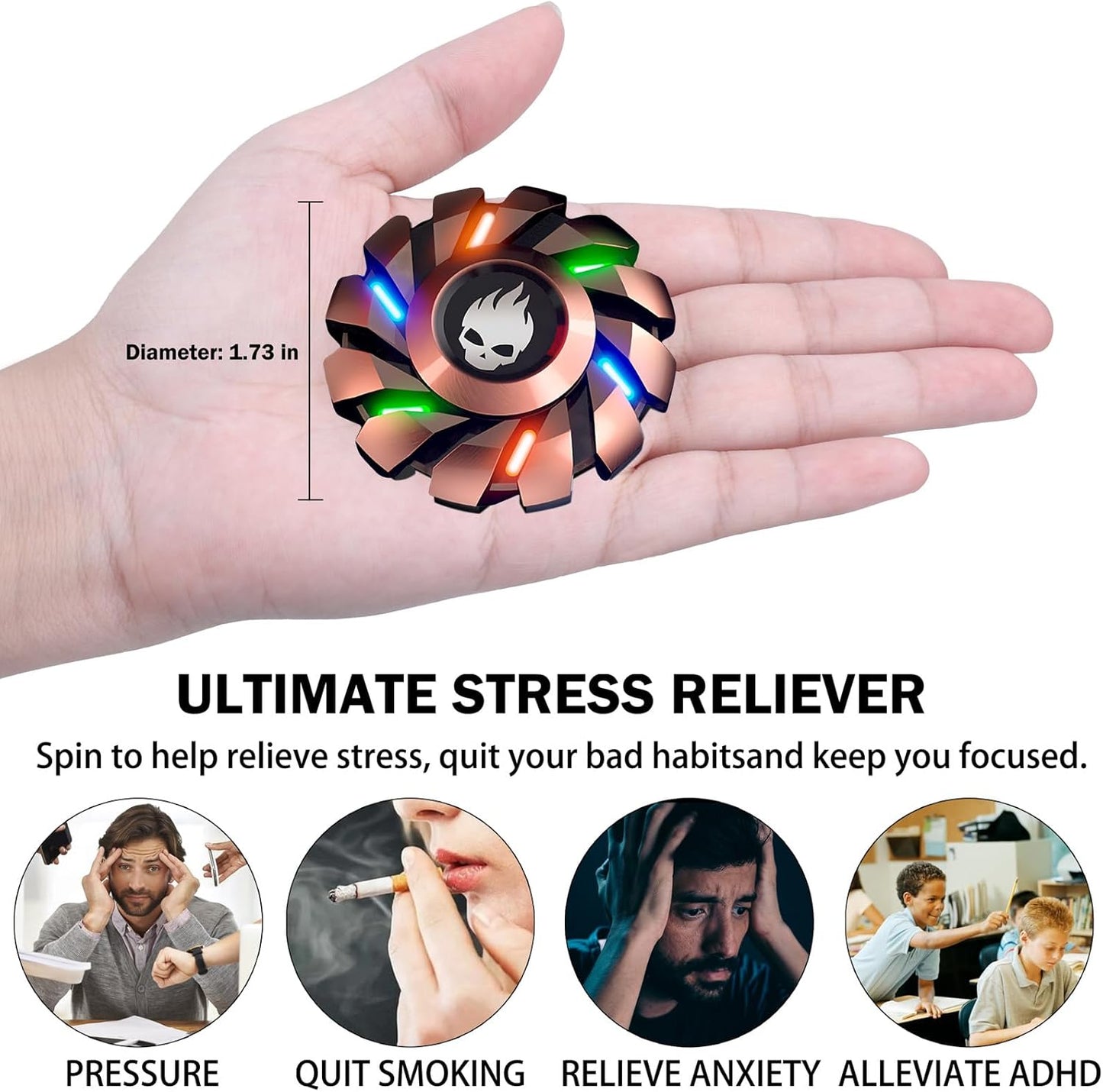 Metal Fidget Spinner High Speed and Silence Colorful Glowing, Cool Mechanical Gear Spinner