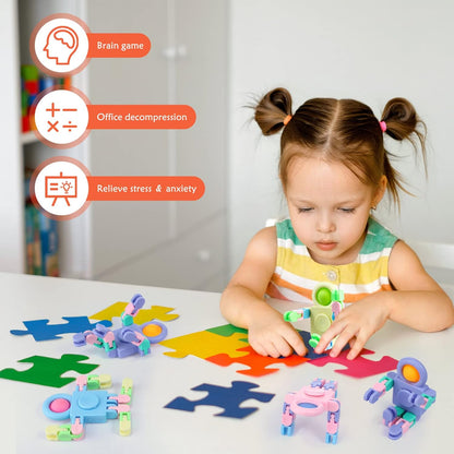 Hanaive 8 Pcs Robot Fidget Spinners Transformable Fingertip Gyro Chain Toy Fidget Sensory Toys
