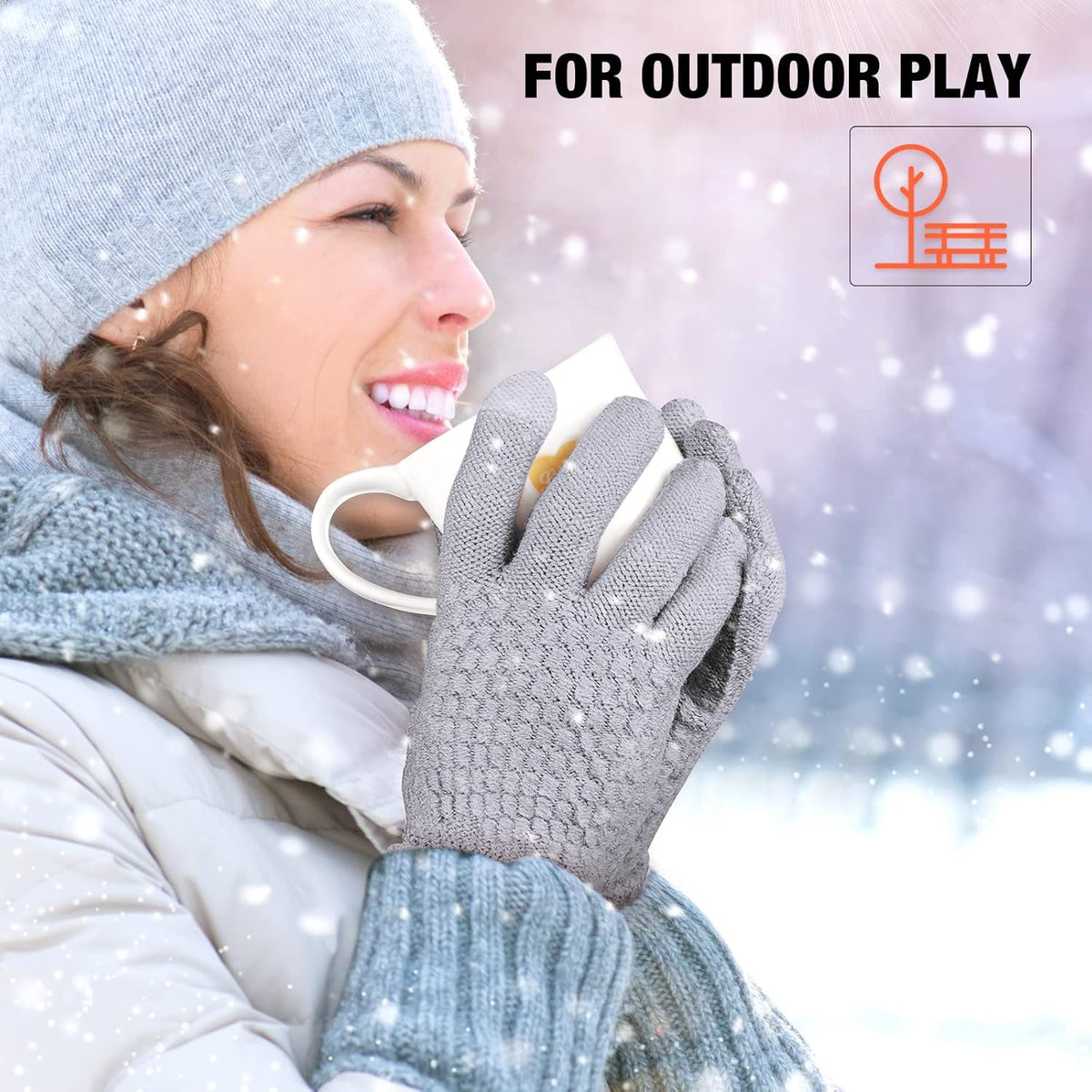Geyoga 2 Pairs Women's Winter Touch Screen Gloves Soft Warm Fleece Lined Knit Elastic Cuff Winter