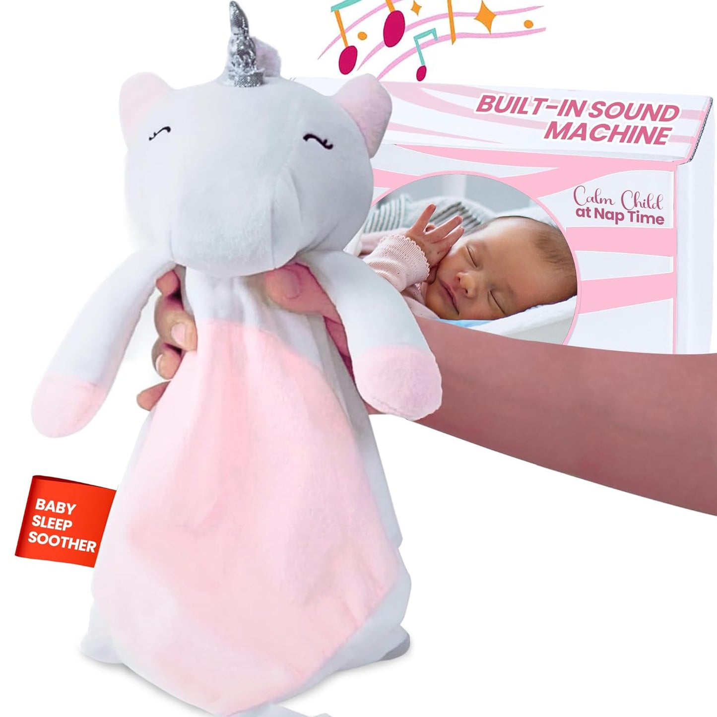 4-in-1 Sound Machine, Baby Lovey, Blanket - White Noise & Lullaby Plush Unicorn Calms & Reduces