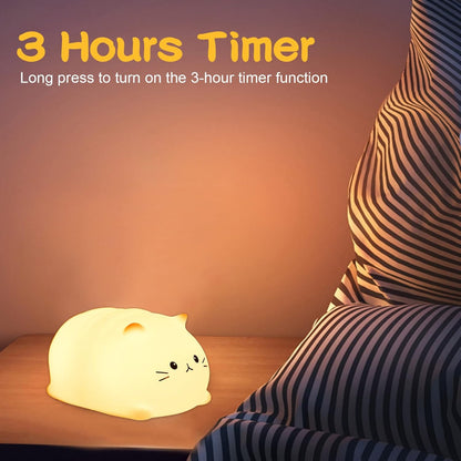 LOVERUIS Cute Night Light Cat 7 Colors Kitty Night Light with 3 Hour Timer Dimmable Squishy Lamp