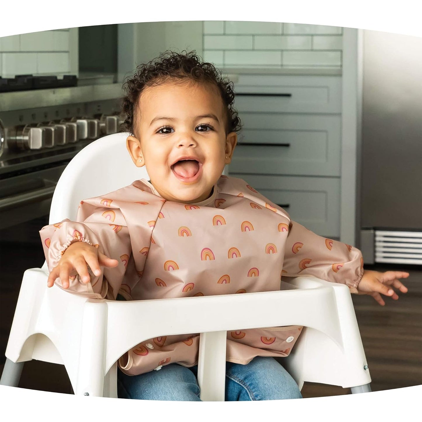 Tiny Twinkle Mess Proof Baby Bib,Waterproof Smock Baby Bib for Eating,Machine Washable Long Sleeve
