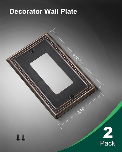 2-Pack Decorator Outlet Cover Plate, Decorative Switch Plates and Outlet Covers, Aged Bronze Metal