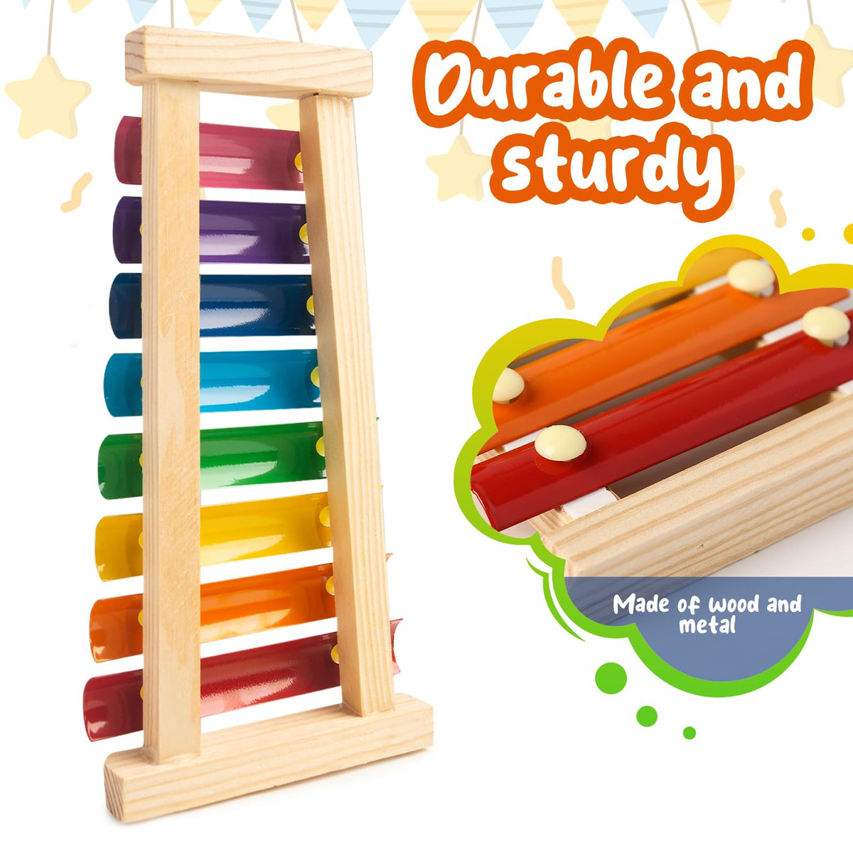MCPINKY Xylophone for Kids with 2 Mallets, Wooden, Rainbow