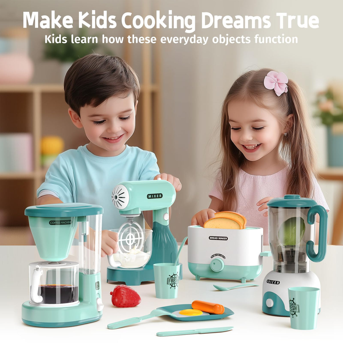 BRIGPICIOUS Play Kitchen Accessories & Appliances, Toys for Girls Ages 3-8
