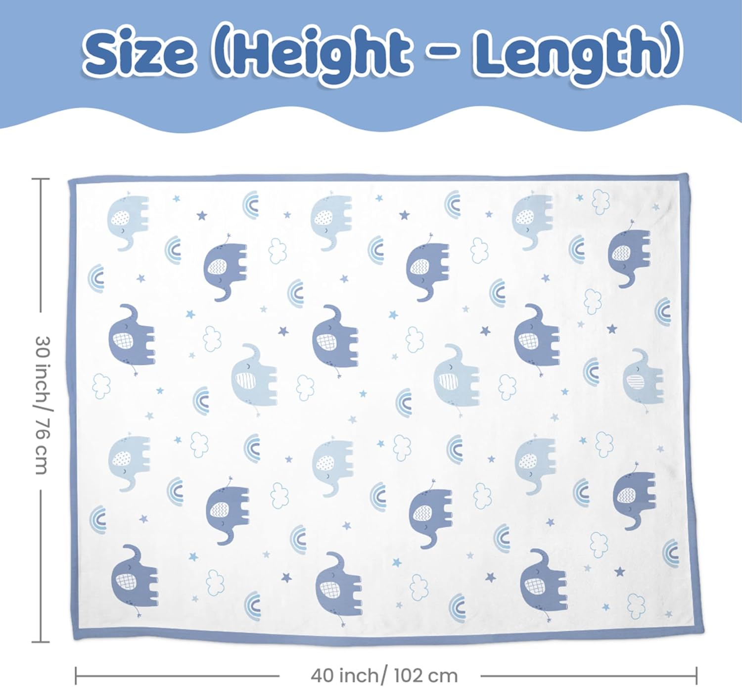 Elephant Minky Baby Blanket 30 x 40 Inches for Boys Girls, Soft Plush Receiving Blanket with Dotted