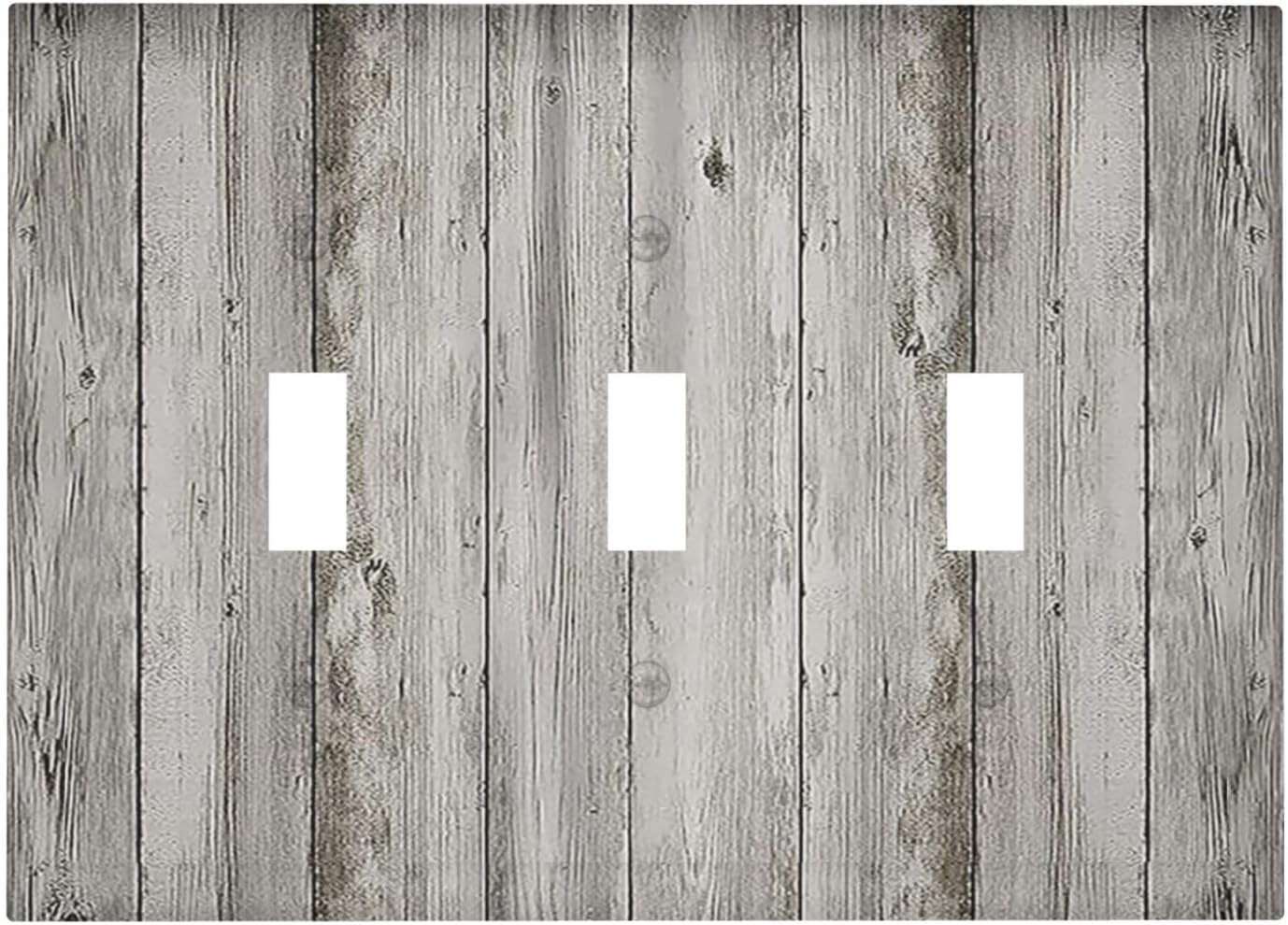 Decorative Switch Plates Farmhouse Rustic Grey Barn Door Wood 3 Gang Wall Plate Triple Toggle Light