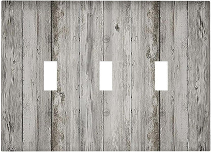 Decorative Switch Plates Farmhouse Rustic Grey Barn Door Wood 3 Gang Wall Plate Triple Toggle Light