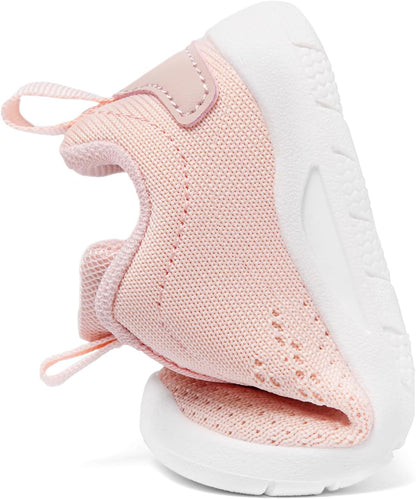 MORENDL Toddler Slip On Sneakers Baby Walking Shoes Non-Slip Breathable Unisex Pink Mesh Lace-Up