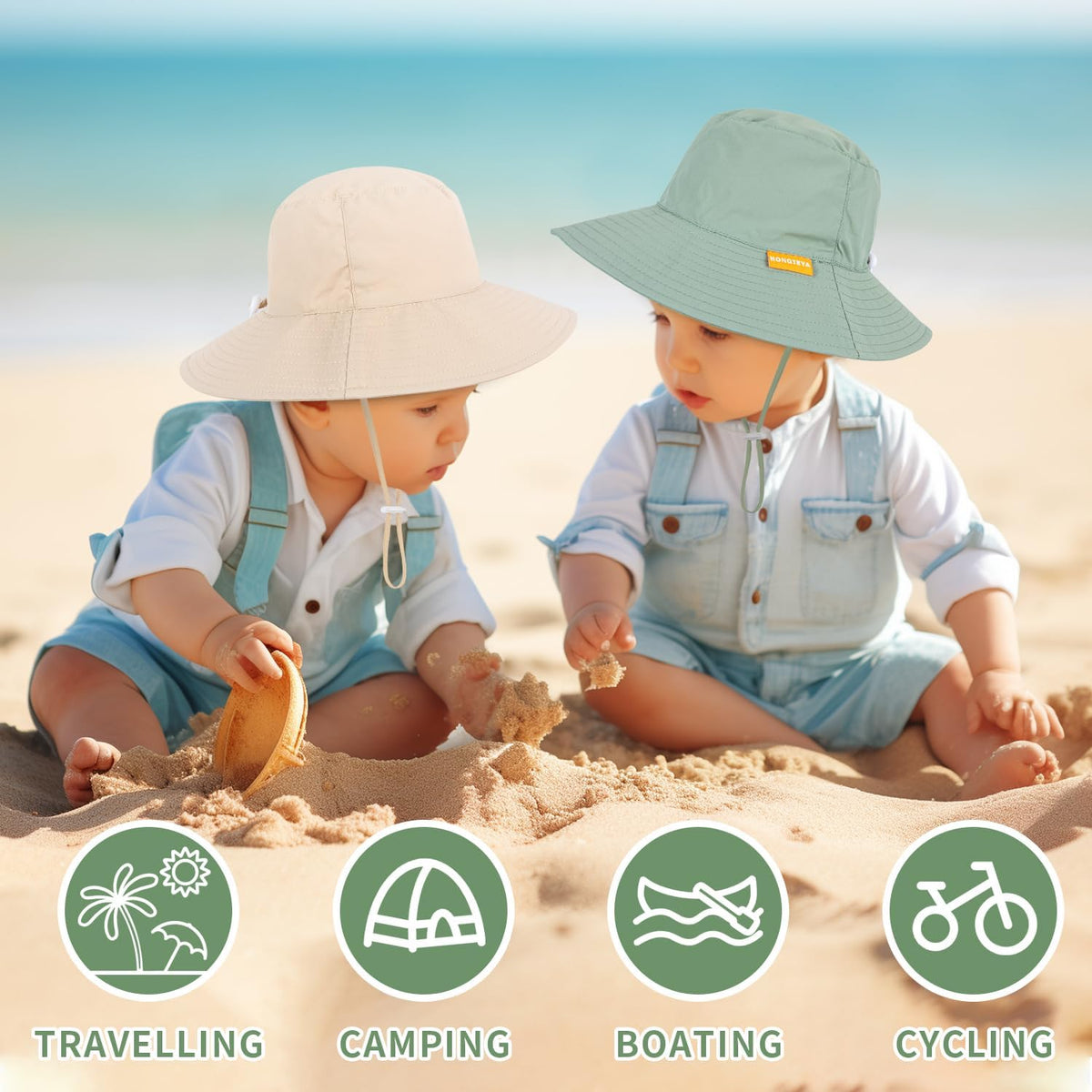 Baby Sun Hat Kids Summer UPF 50+ Toddler Bucket Hat Wide Brim Adjustable Beach Hats for Boys Girls
