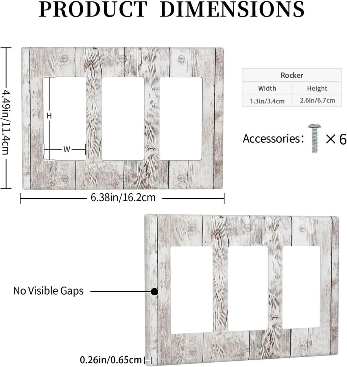 Light Switch Covers Rustic Vintage White Wood Grain 3 Gang Rocker Electrical GFCI Decorative Triple