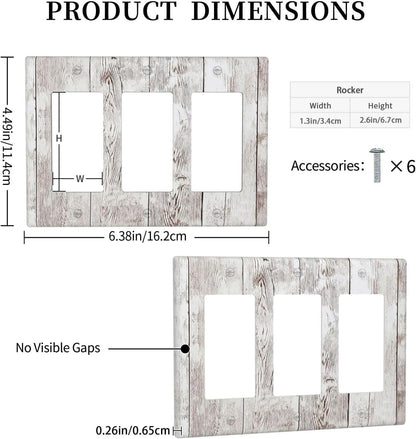 Light Switch Covers Rustic Vintage White Wood Grain 3 Gang Rocker Electrical GFCI Decorative Triple