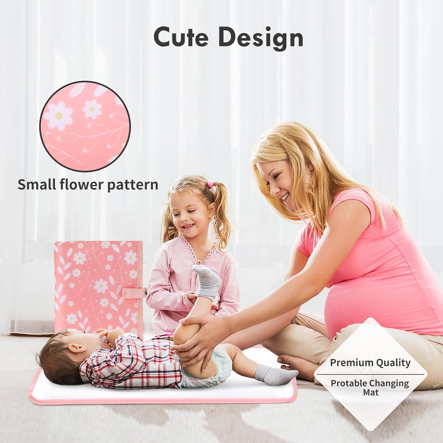 Portable Diaper Changing Pad for Baby - Waterproof Compact Changing Mat with Wrist Strap - Wipeable