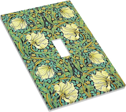 Decorative Light Switch Cover William Morris Vintage Floral Yellow Flowers Green Leaf 1 Gang Single