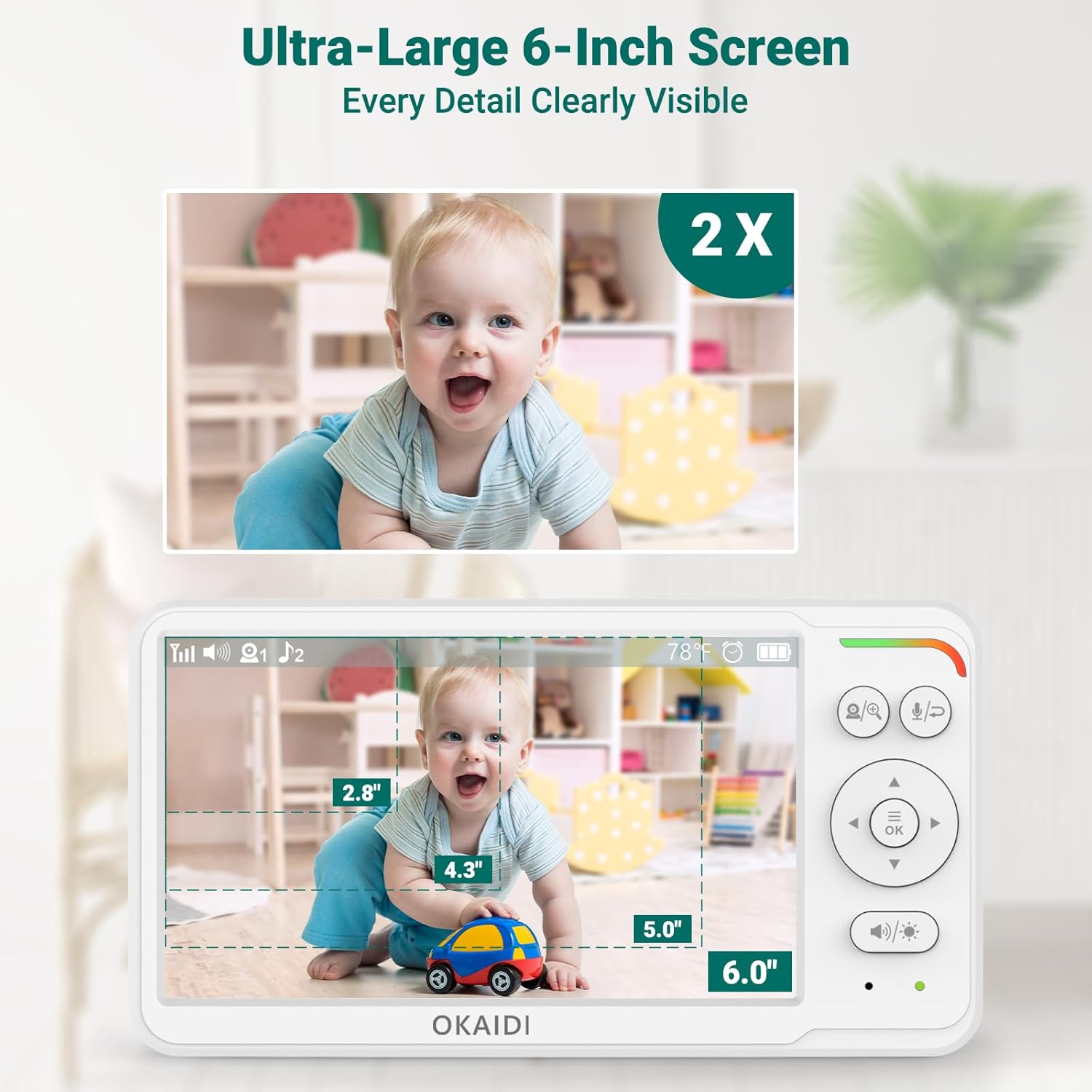 Baby Monitor with 2 Cameras and Audio,Video Baby Monitor with 6'' IPS Split-Screen,Baby Camera
